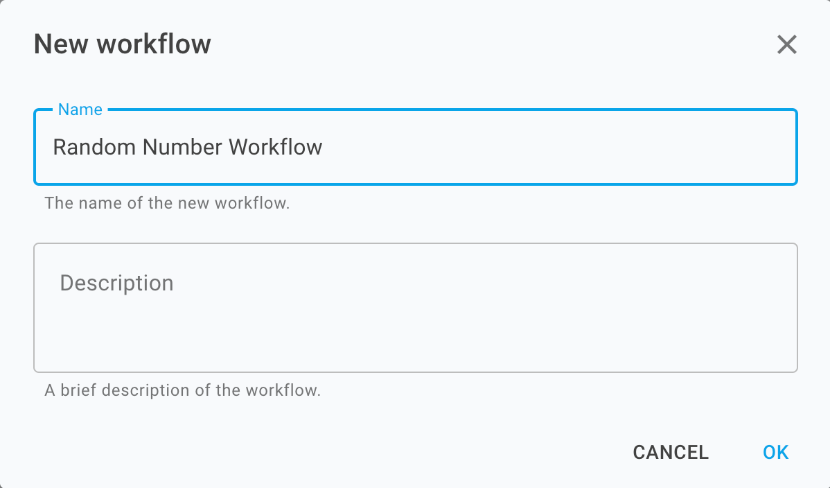 Create a new workflow called Random Number Workflow